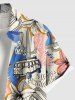 Plus Size Coconut Tree Hibiscus Flower Bus Pineapple Cactus Print Hawaii Button Pocket Shirt For Men -  