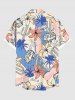 Plus Size Coconut Tree Hibiscus Flower Bus Pineapple Cactus Print Hawaii Button Pocket Shirt For Men -  