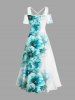 Robe longue hawaïenne grande taille à imprimé feuilles et fleurs ombrées, épaules dénudées et croisées - Vert XXS
