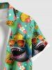 Plus Size Sharks Pineapple Tropical Leaf Flowers Print Buttons Pocket Hawaii Shirt For Men -  