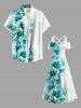Plus Size Ombre Flowers Leaf Print Cold Shoulder Crisscross Hawaii Maxi Dress -  