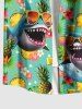 Plus Size Sharks Pineapple Tropical Leaf Flowers Print Buttons Pocket Hawaii Shirt For Men -  