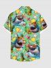 Plus Size Sharks Pineapple Tropical Leaf Flowers Print Buttons Pocket Hawaii Shirt For Men -  