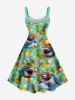 Robe débardeur hawaïenne grande taille à imprimé requins, ananas, feuilles tropicales et fleurs - Vert 3X