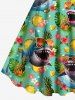 Robe débardeur hawaïenne grande taille à imprimé requins, ananas, feuilles tropicales et fleurs - Vert 6X