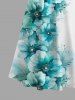 Plus Size Ombre Flowers Leaf Print Cold Shoulder Crisscross Hawaii Maxi Dress -  