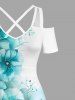 Plus Size Ombre Flowers Leaf Print Cold Shoulder Crisscross Hawaii Maxi Dress -  