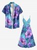 Plus Size Galaxy Tie Dye Hibiscus Flowers Print Surplice Hawaii Cami Dress -  