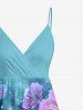 Robe camisole hawaïenne grande taille à imprimé fleurs d'hibiscus tie-dye galaxie - Bleu Ciel 3X