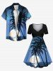 Robe hawaïenne cintrée grande taille à imprimé cocotiers, soleil et oiseaux - Bleu 4X