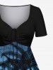 Robe hawaïenne cintrée grande taille à imprimé cocotiers, soleil et oiseaux - Bleu 4X