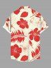 Plus Size Hibiscus Flower Leaf Tropical Print Buttons Pocket Hawaii Shirt For Men -  