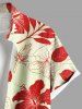 Plus Size Hibiscus Flower Leaf Tropical Print Buttons Pocket Hawaii Shirt For Men -  