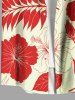 Plus Size Hibiscus Flower Leaf Tropical Print Buttons Pocket Hawaii Shirt For Men -  