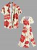 Plus Size Hibiscus Flower Leaf Tropical Print Split Hawaii Midi Dress -  
