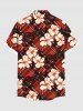 Plus Size Plaid Hibiscus Flower Tropical Leaf Print Buttons Pocket Hawaii Shirt For Men -  