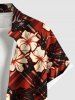 Plus Size Plaid Hibiscus Flower Tropical Leaf Print Buttons Pocket Hawaii Shirt For Men -  
