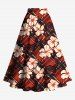 Plus Size Plaid Hibiscus Flower Tropical Leaf Print Split Hawaii Skirt -  