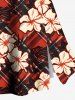 Jupe hawaïenne fendue grande taille à carreaux, imprimé fleurs d'hibiscus et feuilles tropicales - Rouge 3X
