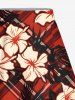 Jupe hawaïenne fendue grande taille à carreaux, imprimé fleurs d'hibiscus et feuilles tropicales - Rouge 3X