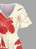 Plus Size Hibiscus Flower Leaf Tropical Print Split Hawaii Midi Dress -  