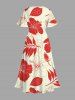 Plus Size Hibiscus Flower Leaf Tropical Print Split Hawaii Midi Dress -  