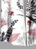 Plus Size Hibiscus Flowers Leaf Print Buttons Pocket Hawaii Shirt For Men -  