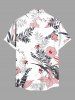 Plus Size Hibiscus Flowers Leaf Print Buttons Pocket Hawaii Shirt For Men -  