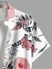 Plus Size Hibiscus Flowers Leaf Print Buttons Pocket Hawaii Shirt For Men -  