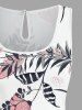 Plus Size Hibiscus Flowers Leaf Print Cinched Hawaii Romper -  