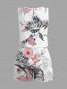 Plus Size Hibiscus Flowers Leaf Print Cinched Hawaii Romper -  