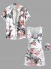 Plus Size Hibiscus Flowers Leaf Print Cinched Hawaii Romper -  