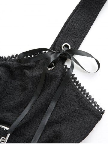 Flower Mesh Flocking Patchwork Textured Top and Lace Panel Flare Pants with Lace-up Plus Size Outfit