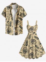 Pineapple Skulls Flowers Leaf Flamingo Print Plus Size Matching Hawaii Beach Outfit For Couples -  