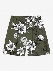 Plus Size Flowers Leaf Print Hawaii Beach Shorts For Men -  