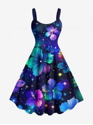 Plus Size Galaxy Star Hibiscus Flowers Print Hawaii Tank Dress -  
