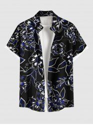 Plus Size Flowers Leaf Print Buttons Pocket Hawaii Shirt For Men -  