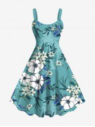 Plus Size Flowers Leaf Coconut Tree Print Hawaii Tank Dress -  