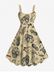 Plus Size Pineapple Skulls Flowers Leaf Flamingo Print Hawaii Tank Dress -  