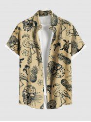 Plus Size Pineapple Skulls Flowers Leaf Flamingo Print Buttons Pocket Hawaii Shirt For Men -  