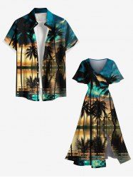 Coconut Tree Sea Reflection Cloud Print Plus Size Matching Hawaii Beach Outfit For Couples -  