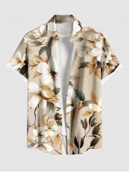 Plus Size Flowers Leaf Print Buttons Hawaii Pocket Shirt For Men -  