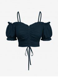 Haut caraco froncé à volants et épaules dénudées grande taille - Noir 2X