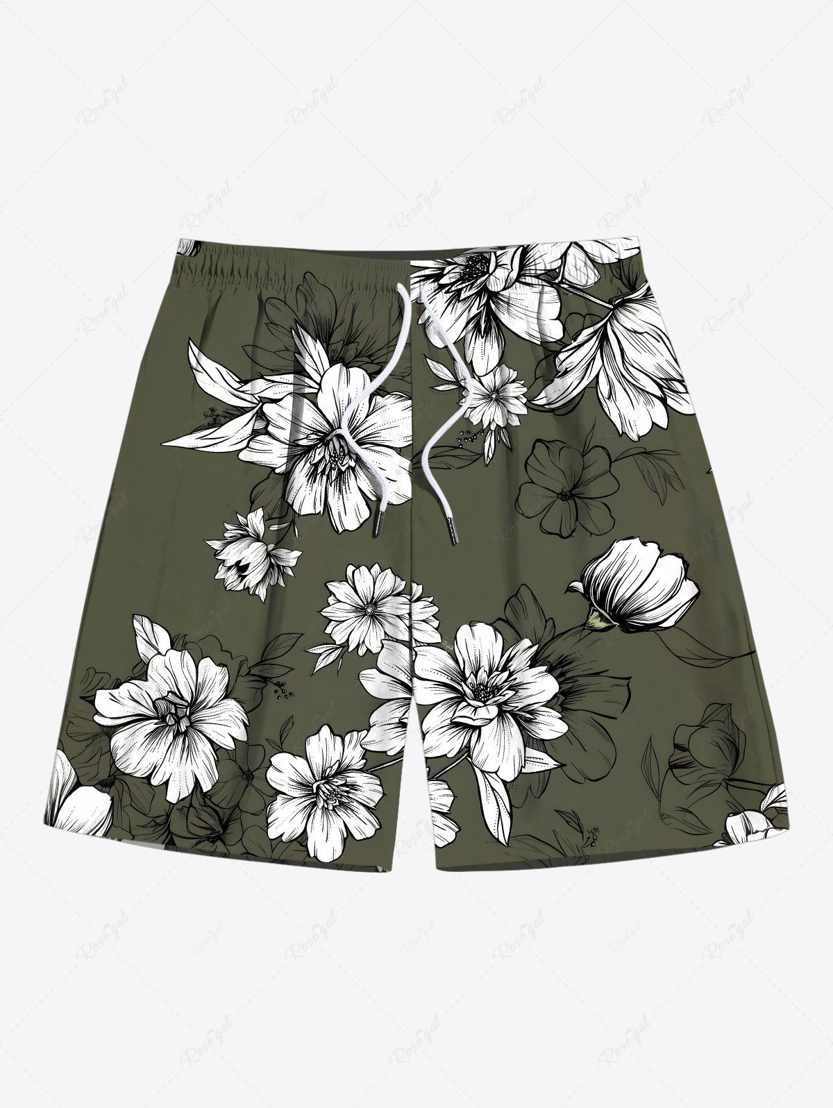 Unique Plus Size Flowers Leaf Print Hawaii Beach Shorts For Men  