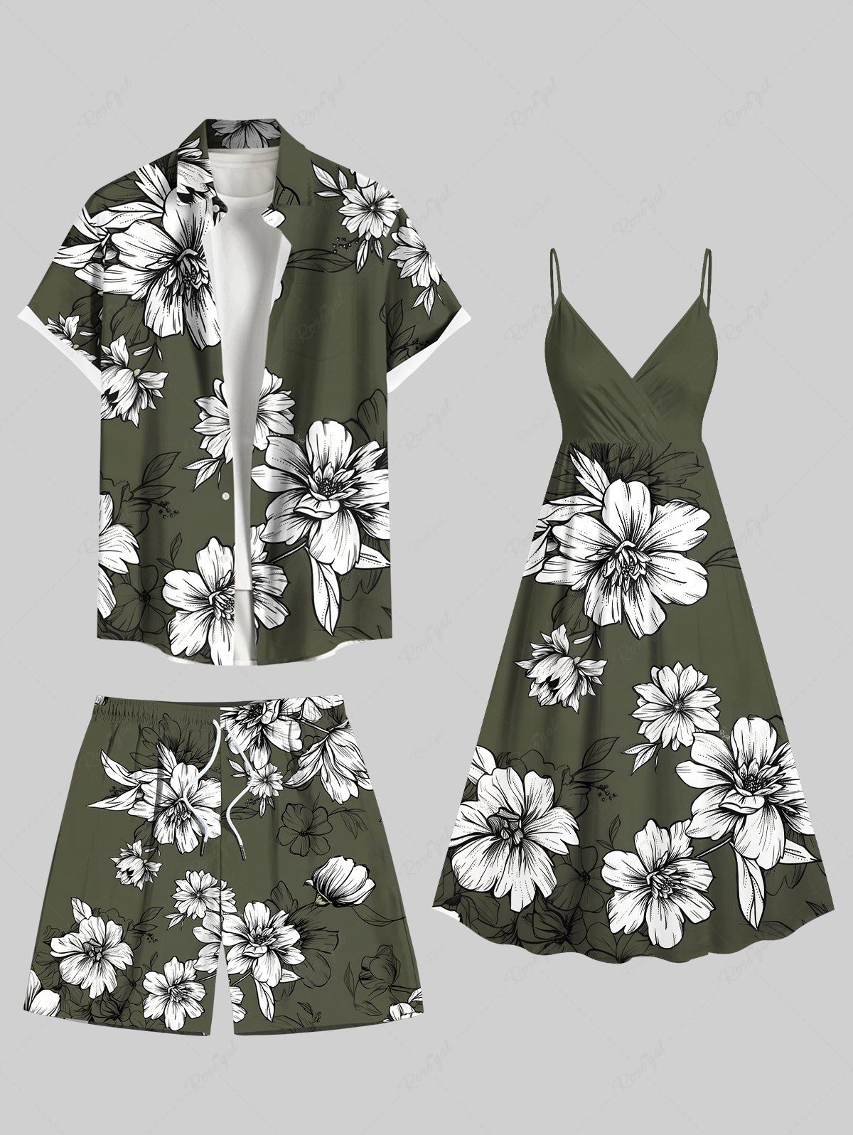 Buy Flowers Leaf Print Plus Size Matching Hawaii Beach Outfit For Couples  
