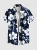 Ensemble chemise hawaïenne, short et barboteuse grande taille, imprimé branches d'hibiscus, pour couple - Bleu de Minuit 
