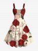 Tenue de plage hawaïenne assortie grande taille, motif rose, papillon, lettre, imprimé journal, pour couples - Rouge 