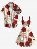 Tenue de plage hawaïenne assortie grande taille, motif rose, papillon, lettre, imprimé journal, pour couples - Rouge 