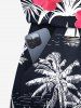 Ensemble chemise et barboteuse hawaïennes assorties, grande taille, tenue de plage, imprimé cocotier, hibiscus, fleurs, voilier, pour couples - Noir 