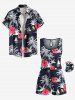 Ensemble chemise et barboteuse hawaïennes assorties, grande taille, tenue de plage, imprimé cocotier, hibiscus, fleurs, voilier, pour couples - Noir 